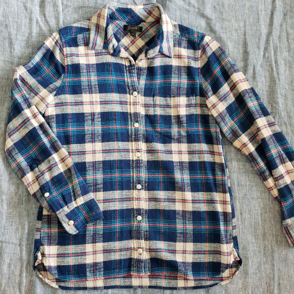 J.Crew Shrunken Boy Shirt in Coral Blue Plaid